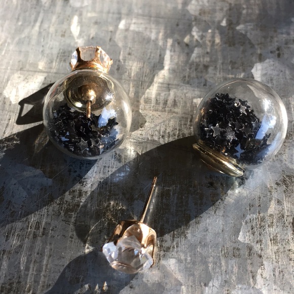 Black Star Confetti Double Stud Earrings - Picture 4 of 5